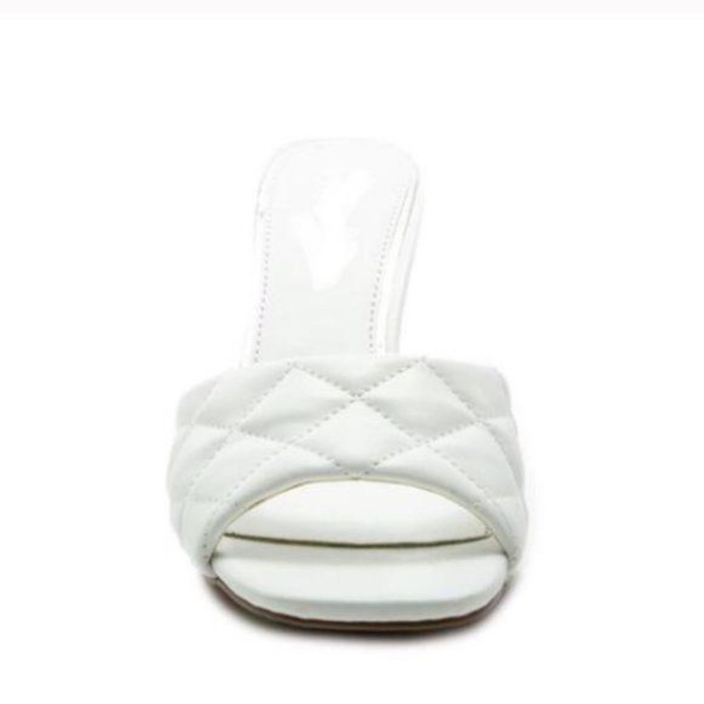 Square Toe Quilted Mules in White - Picture 2 of 5